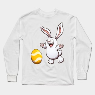 Cute Jumping Easter Bunny With Easter Egg Long Sleeve T-Shirt